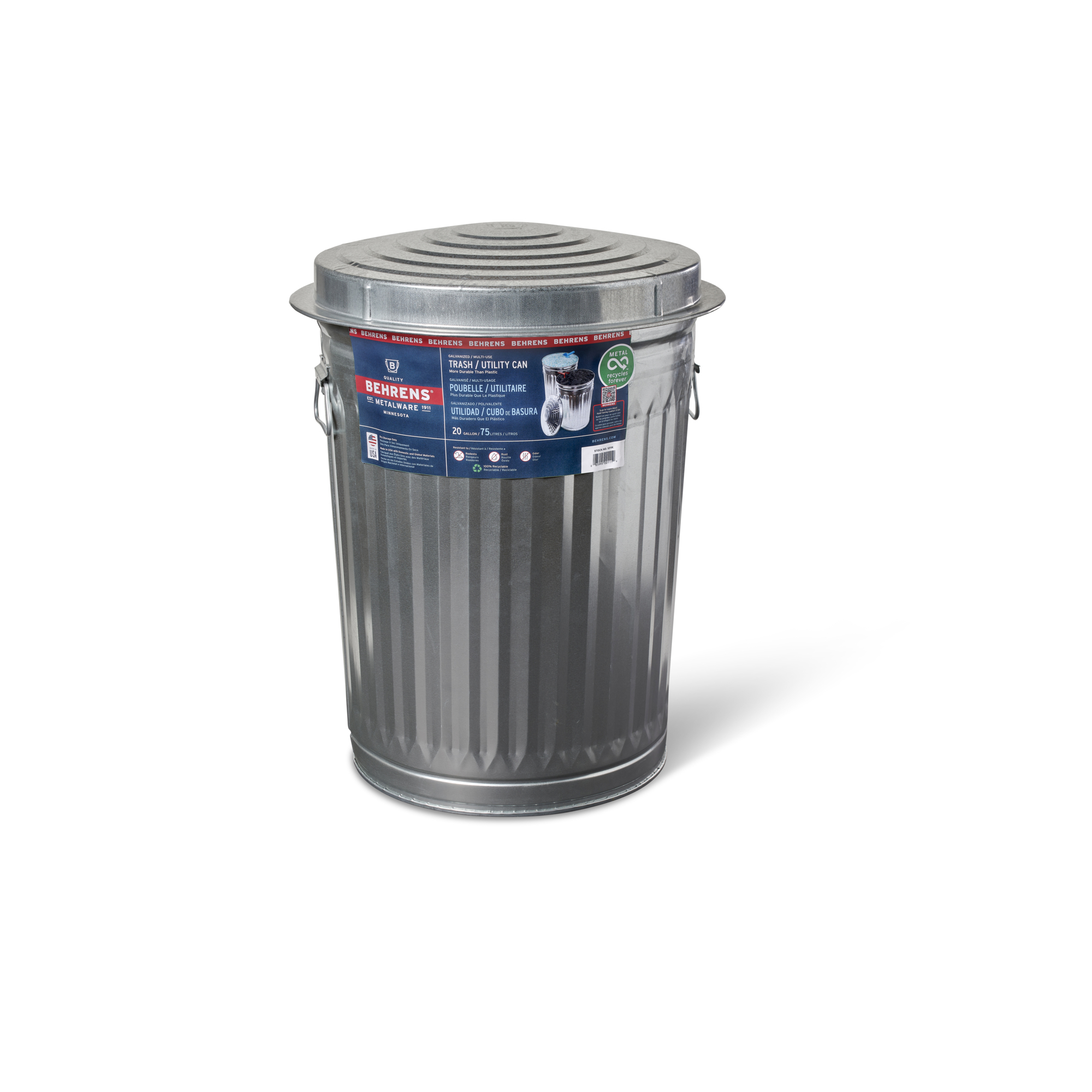 Behrens Galvanized Steel Utility Trash Can with Lid, 20 Gal., Model# 00111K